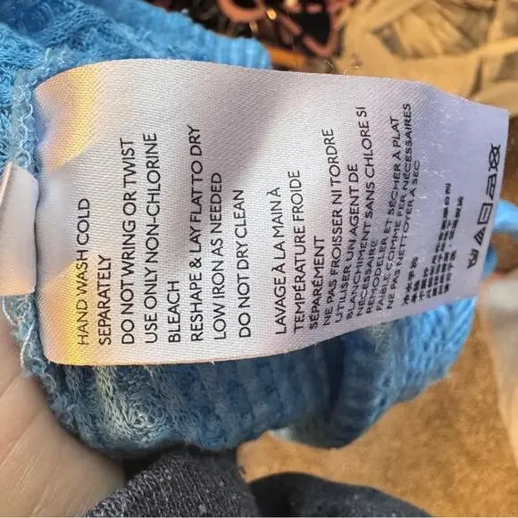 Free People Blue Westend Thermal Top Blouse Womens S Oversized Boho Fall Sweater - Picture 6 of 11